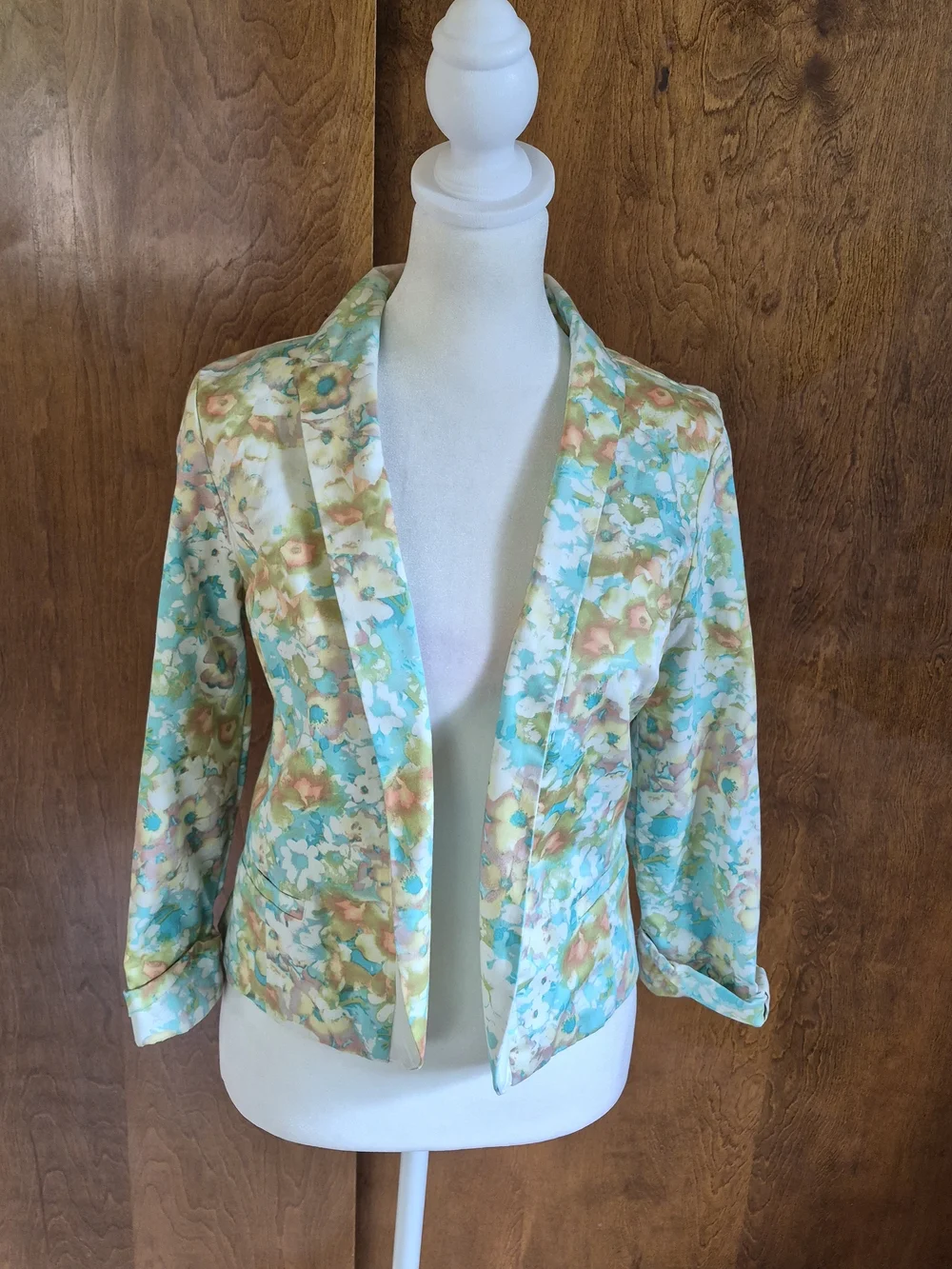 Maurices Floral Open-Front Blazer in Aqua, Cream & Peach